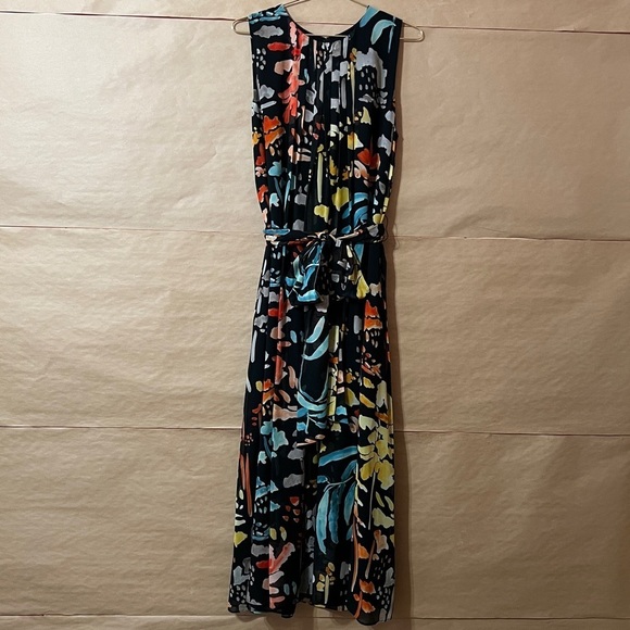 Lafayette 148 | Nia Blooming Eden Silk Midi Dress Pleated Tie Waist Size M - Picture 1 of 15